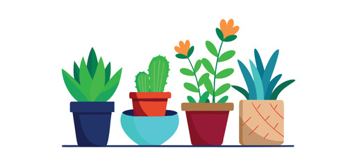 Vector Illustration of Cute Indoor Houseplants in Pots – Cartoon Potted Plants Set
