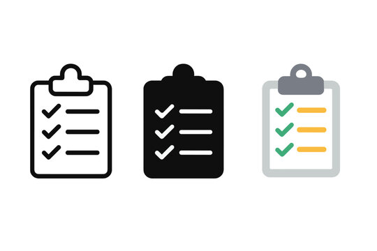 Safety Checklist Icons. Minimalist safety check icon: three identical safety checklists in a row, first in line style with thin