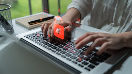 Digital security concept illustrating a cybersecurity breach, with a red unlocked padlock indicating data exposure among secure systems, emphasizing system vulnerability and risk Latch