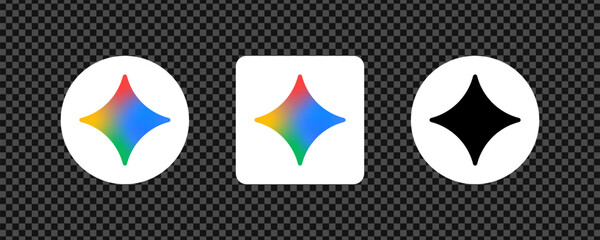 Artificial intelligence app icon or ai assistant gemini's logo and icons set with muptiple color variation in black grey transparent background.