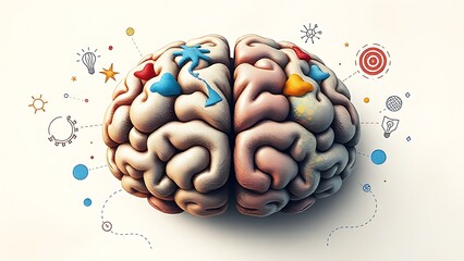 hemispheres. Artistic split brain illustration contrasting creative and analytical concepts on a neutral background. wellbeing guides.