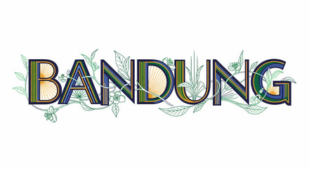 Decorative Bandung typography illustration with floral accents design on white background