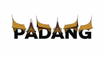 Illustration Padang word with traditional house roofs Sumatera Indonesia architecture