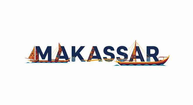 Flat vector makassar pinisi schooner boat illustration travel icon design indonesia