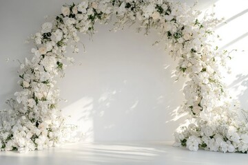 Floral archway, white flowers, soft light