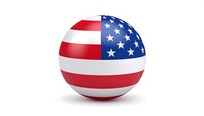 A 3D rendered sphere featuring the United States flag, a glossy finish, and cast shadow on a white background