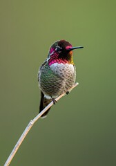 Fototapeta premium Annas Hummingbird Perched on a Twig in Natural Light.