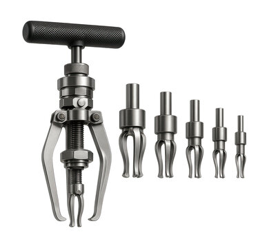 Interchangeable head collet bearing puller set for precision engineering use.