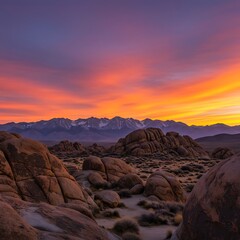 Alabama Hills Sunset - A Vibrant Sky Over Ancient Rock Formations.