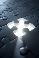 Conceptual image of a glowing puzzle piece completing a dark puzzle