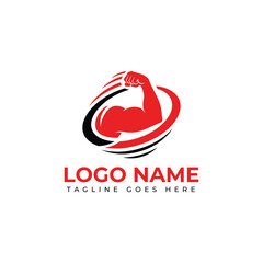 Dynamic muscular arm logo symbolizing strength and fitness, perfect for gyms, sports brands, and personal training businesses seeking powerful branding.