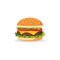 Flat Design Cheeseburger Illustration &ndash; Simple Fast Food Burger Icon