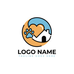 Adorable paw print and house logo design symbolizing care, shelter, and love for pets, perfect for animal rescue or veterinary businesses seeking warmth and trust.