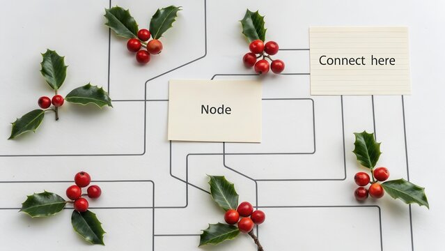 Holly berries artfully arranged on a geometric white surface - Powered by Adobe