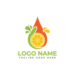 Vibrant orange slice logo design with refreshing splash and juice drop, perfect for beverage brands and healthy products