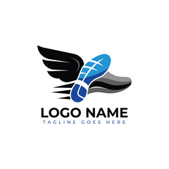 Dynamic winged shoe logo design symbolizing speed, progress, and athletic achievement for brands