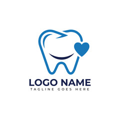 Professional dental logo design featuring a healthy tooth with a heart icon, perfect for dental clinics and oral care brands seeking a modern, caring identity.