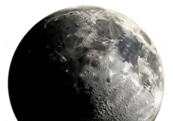 Closeup of the moons surface showing craters and texture isolated on transparent background