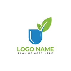 Modern U-shaped logo with vibrant green leaves symbolizing growth and nature, perfect for eco-friendly brands