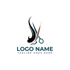 Elegant salon logo design featuring stylish scissors and flowing hair for a modern beauty brand