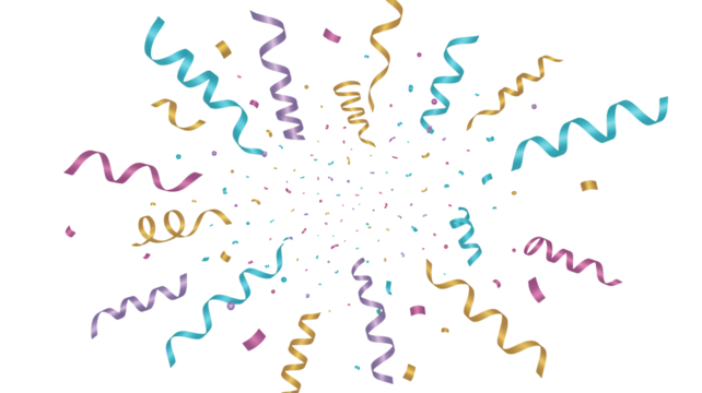 Celebrate with vibrant, swirling confetti and streamers bursting with festive joy for your special event or product launch, creating an instant party atmosphere.