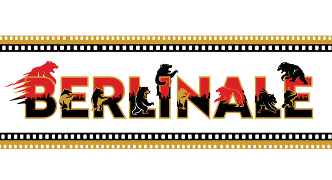 Graphic design of the berlinale logo with bears silhouettes and filmstrip border
