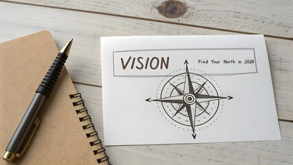 simple compass outline drawn on paper, vision concept