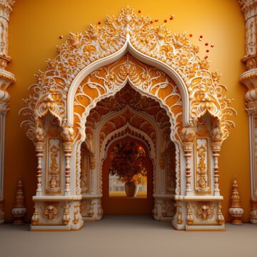 Door Design Indian and Arabic Style Yellow Golden White Color Created with Generative AI Technology	