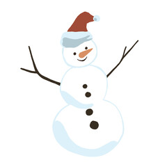 Simple Flat Design Snowman Illustration with Santa Hat