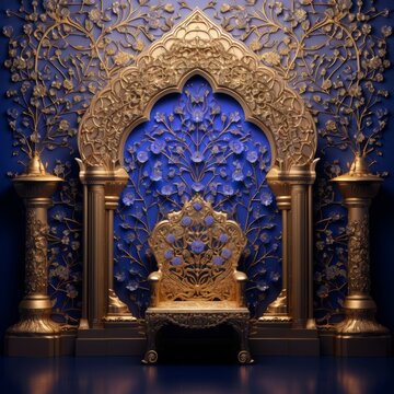 Stage Design Indian and Arabic Style Blue Golden Color Sofa LED Wall VJ Created with Generative AI Technology