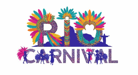 Fototapeta premium Festive vector Rio carnival celebration illustration with colorful costumes dancers