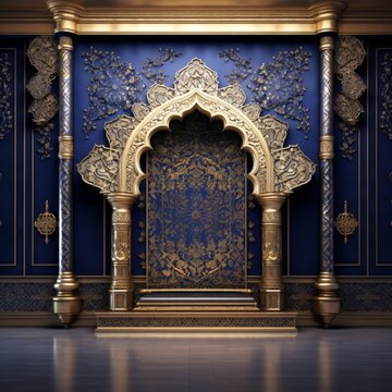 Door Design Indian and Arabic Style Blue Golden Color LED Wall VJ Created with Generative AI Technology	