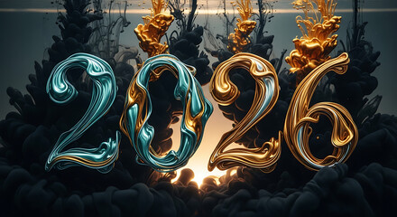 Elegant 2026 New Year Illustration with Gold and Teal Accents