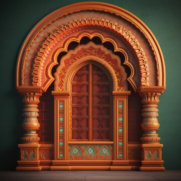 Door Design Indian and Arabic Style Red Green Golden White Color LED Wall VJ Created with Generative AI Technology	