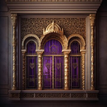 Door Design Indian and Arabic Style Pink Golden Yellow Black Background Color LED Wall VJ Created with Generative AI Technology