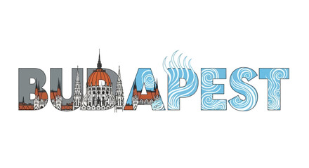 Fototapeta premium Illustration Budapest cityscape forming capital letters vector graphics design