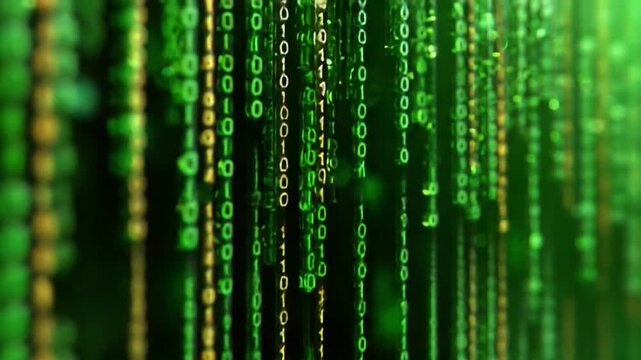 Digital Cascade: A captivating depiction of binary code streams, symbolizing the ever-flowing information of our modern world.