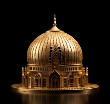 Beautiful Arabian Style Gold and Black Sculpture of a Dome Created with Generative AI Technology