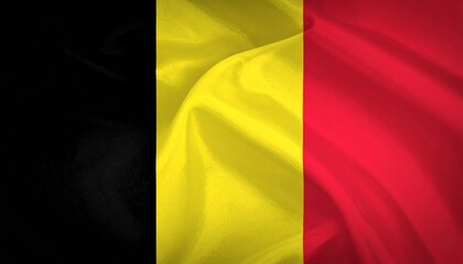 Fototapeta premium Belgian flag with vertical black, yellow, and red stripes—radiating unity, strength, and national pride in motion.