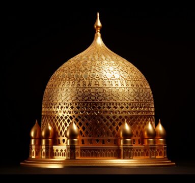 Beautiful Arabian Style Gold and Black Sculpture of a Dome Created with Generative AI Technology