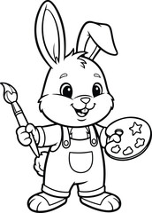 Cute bunny artist with paintbrush and palette cartoon vector