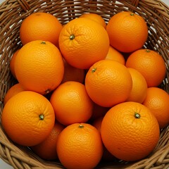Fresh Oranges in a Woven Basket.