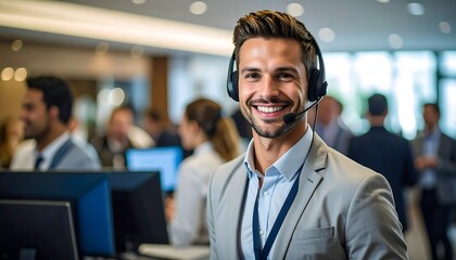 Smiling Call Center Agent at Work