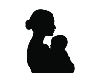 Silhouette of a mother holding her baby close