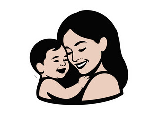 A loving mother holds her smiling baby close in a tender embrace.