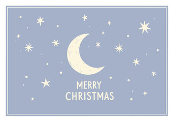 Naklejka premium Festive night sky with crescent moon and stars for merry christmas greeting card