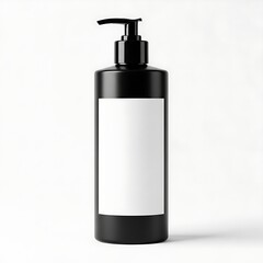 Fototapeta premium High-quality product packaging shot of a tall, cylindrical dispenser bottle with a black pump on a white background.