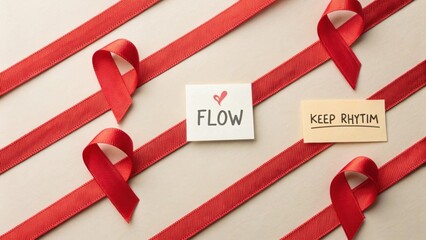 Red ribbons with notes representing support and awareness