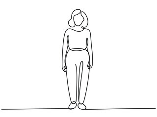 A single continuous line drawing depicts a person standing with an abstract appearance.