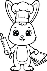 Cute bunny chef with whisk and cookbook cartoon vector illustration